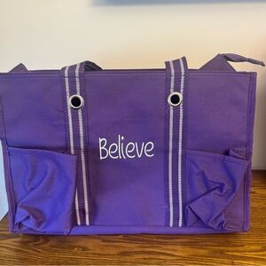 Thirty-One Organizing Utility Tote Purple "Believe" - Multi-Pocket Zip Top Bag